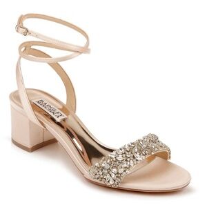 Badgley Mischka Cream Embellished Block Heels